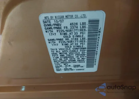 2008 Nissan Rogue Sl z USA, uszkodzony, nr VIN JN8AS58V78W115624